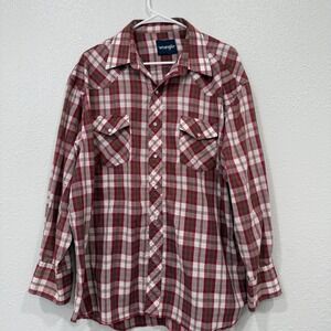 Wrangler Western Shirt Mens Plaid Long Sleeve Button‎ Up Pockets Cowboy Ranch